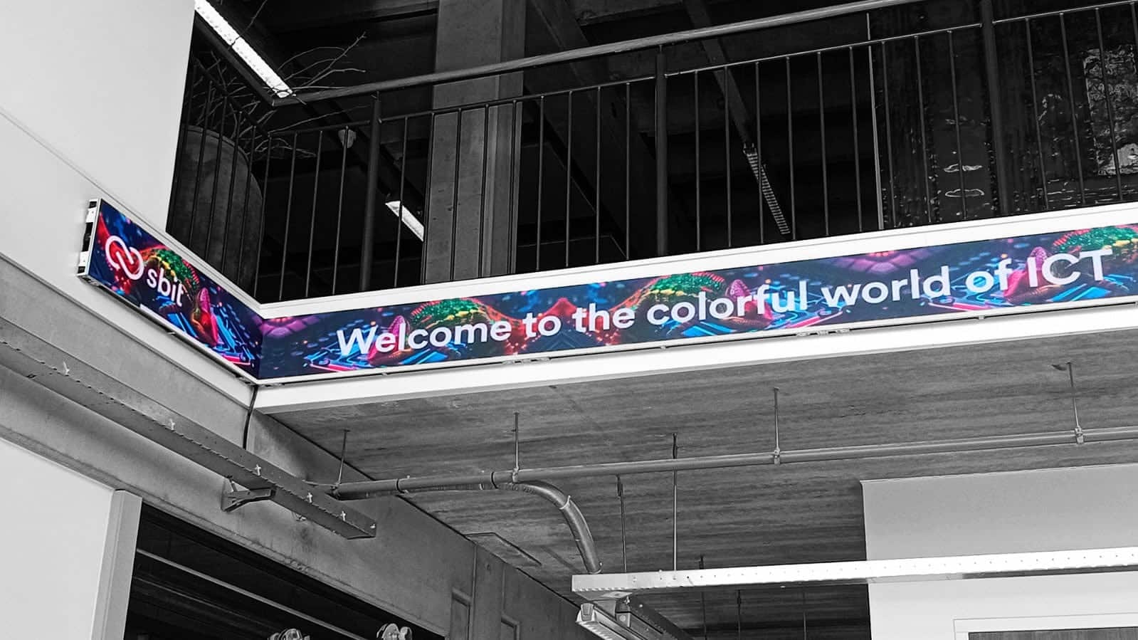 a sign on the ceiling